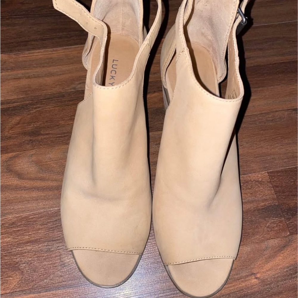 Women's Tan Peep-Toe Ankle Booties - Picture 4 of 5